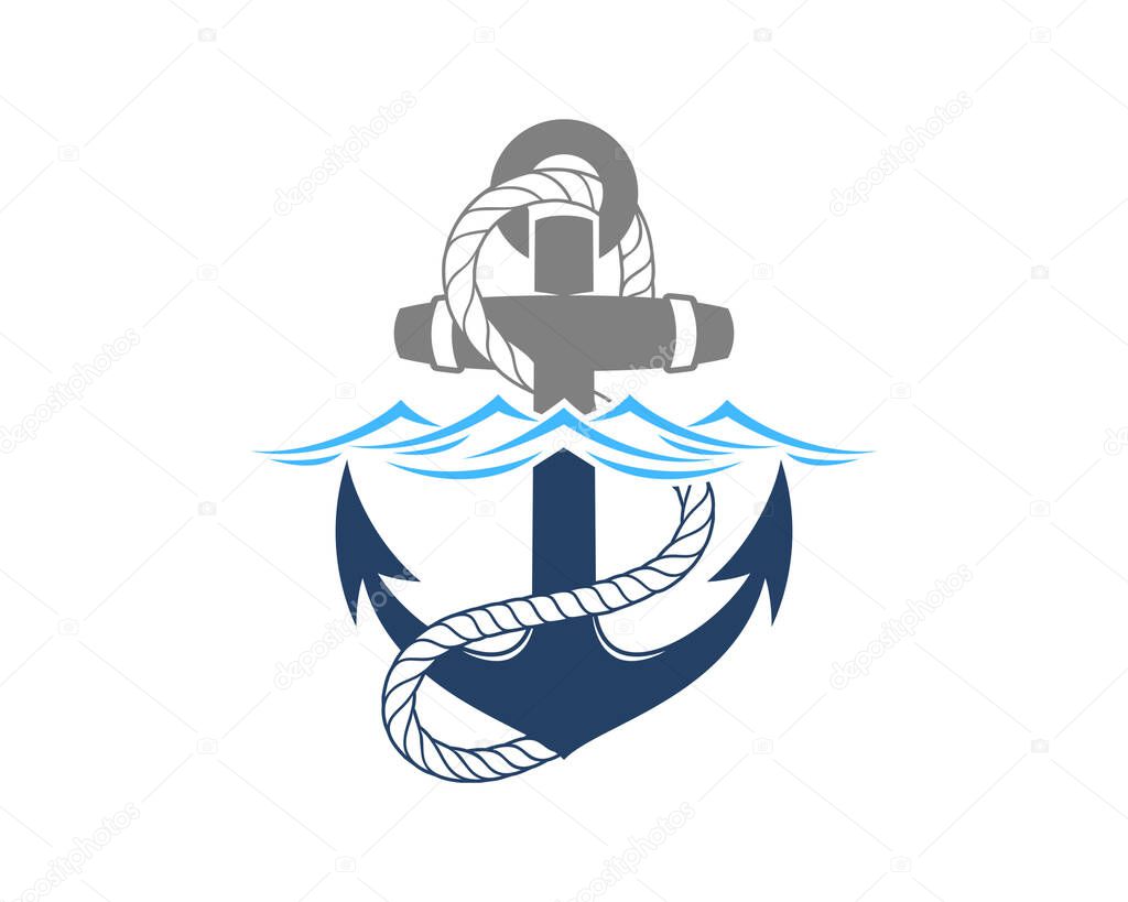 Anchor with blue wave in the middle