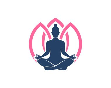 Arkasında pembe nilüfer çiçeğiyle kadın yogası