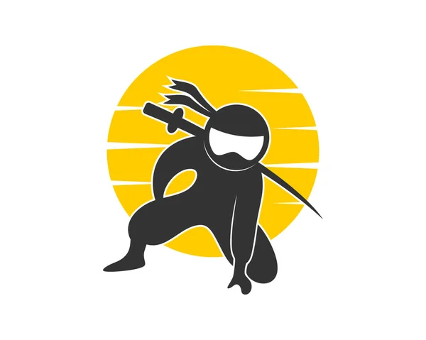 Ninja Zonsondergang Vector Illustratie — Stockvector