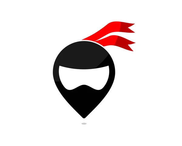 Ninja Hoofd Met Punt Locatie Logo — Stockvector