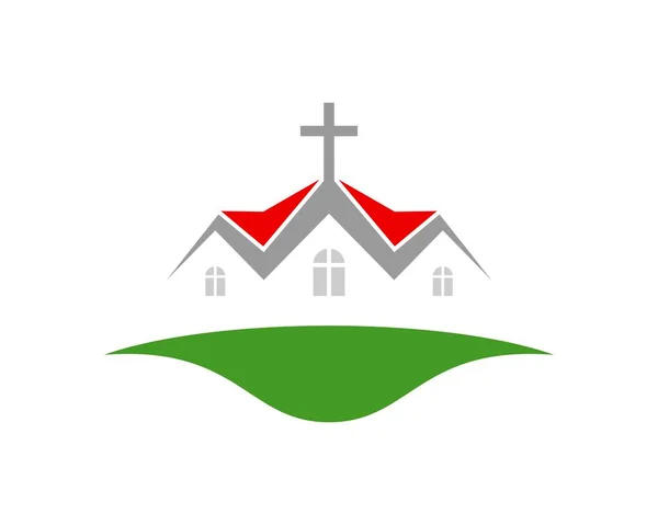 Nowoczesny Kościół Zielonym Polu Czerwonym Dachem — Wektor stockowy