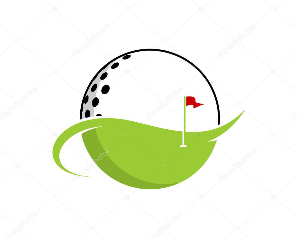Combination golf field with golf ball logo