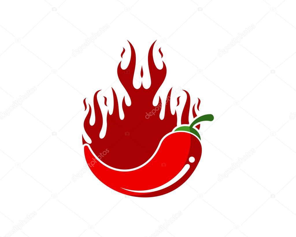 Red hot chili with fire flame behind