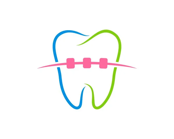内側にピンクのブラケット付きの健康な歯の輪郭 — ストックベクタ