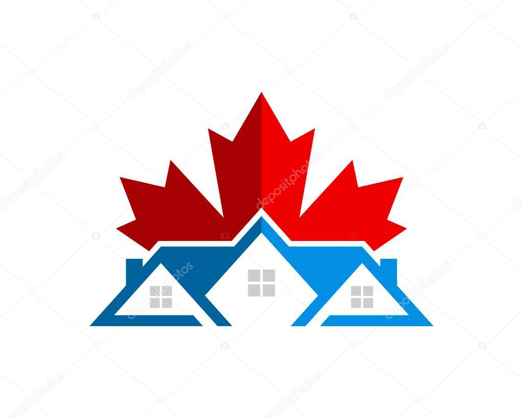 Modern real estate house with red maple leaf on the top