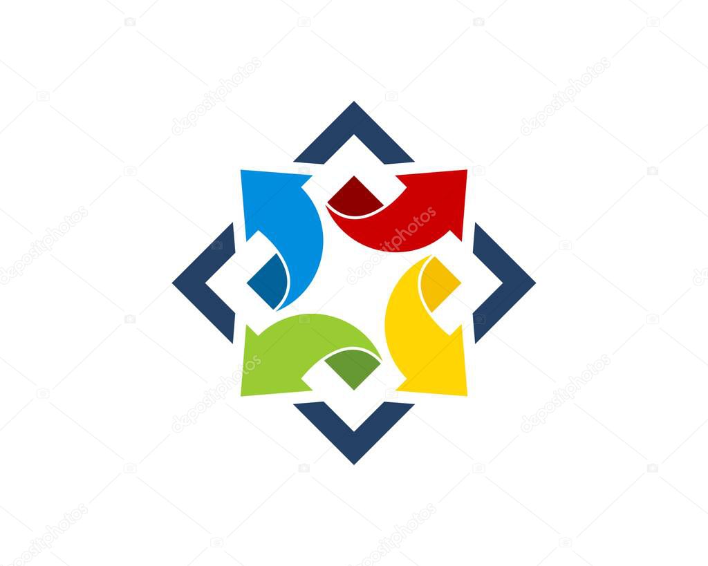 Square shape with abstract four arrow inside