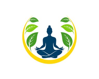 İçinde yaprak ve kadın yogası olan dairesel bir sallantı.