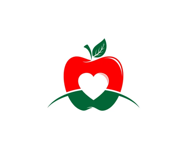 Fruto Manzana Con Forma Amor Medio — Vector de stock