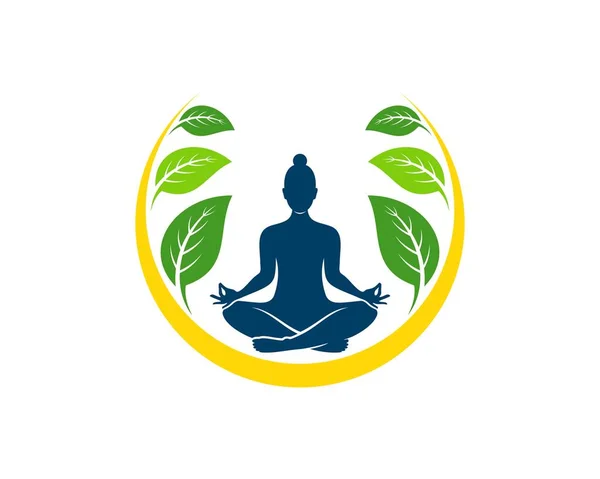 İçinde yaprak ve kadın yogası olan dairesel bir sallantı.