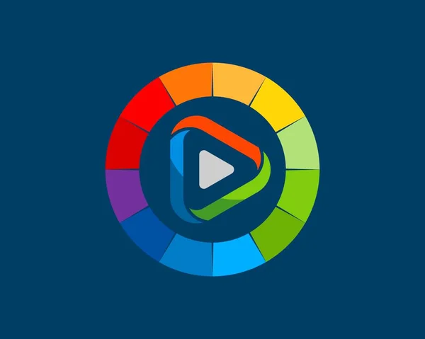 Forma Cerchio Con Colori Arcobaleno Pulsante Riproduzione Multimediale All Interno — Vettoriale Stock