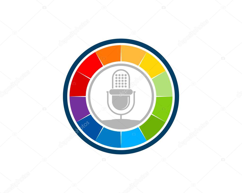 Circle shape with rainbow colors and music microphone inside
