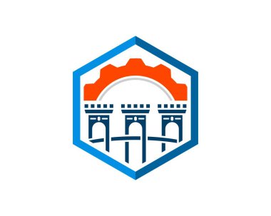 İçinde antik köprü ve teçhizat olan altıgen şekil