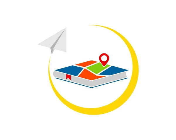 Book Map Pin Location Paper Plane — Stock Vector