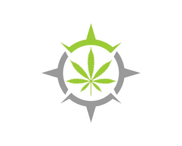 真ん中の大麻の葉とコンパス — ストックベクタ