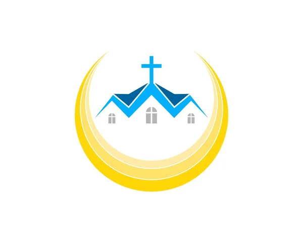 Okrągły Żółty Swoosh Nowoczesnym Kościołem Wewnątrz — Wektor stockowy
