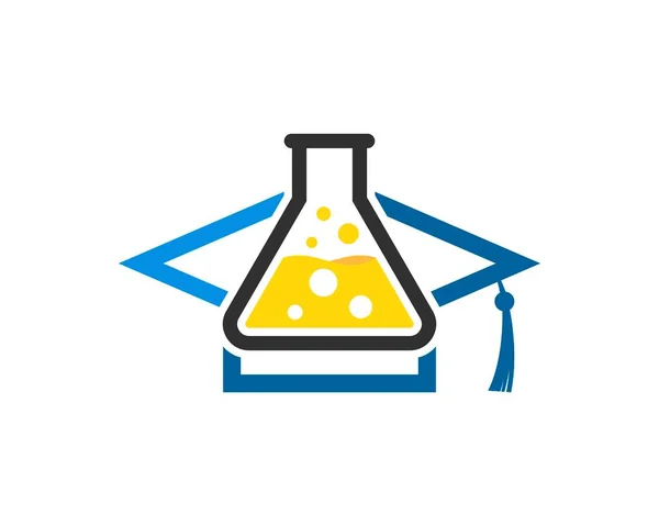 三角形のボトル実験室の中で卒業帽子 — ストックベクタ
