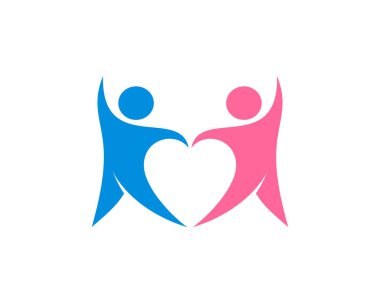 Aşk şekli logosu oluşturan iki çarpık insan.