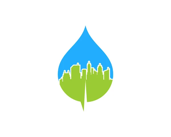 Kombination Stadsbyggnad Med Natur Löv Form Logotyp — Stock vektor