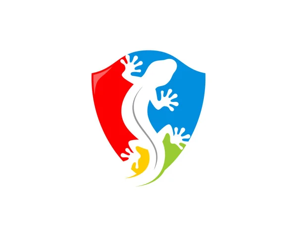 Gecko Siluet Dalam Logo Pelindung Keamanan - Stok Vektor