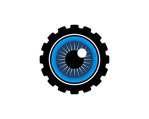 歯車のロゴの中の青い目 — ストックベクタ