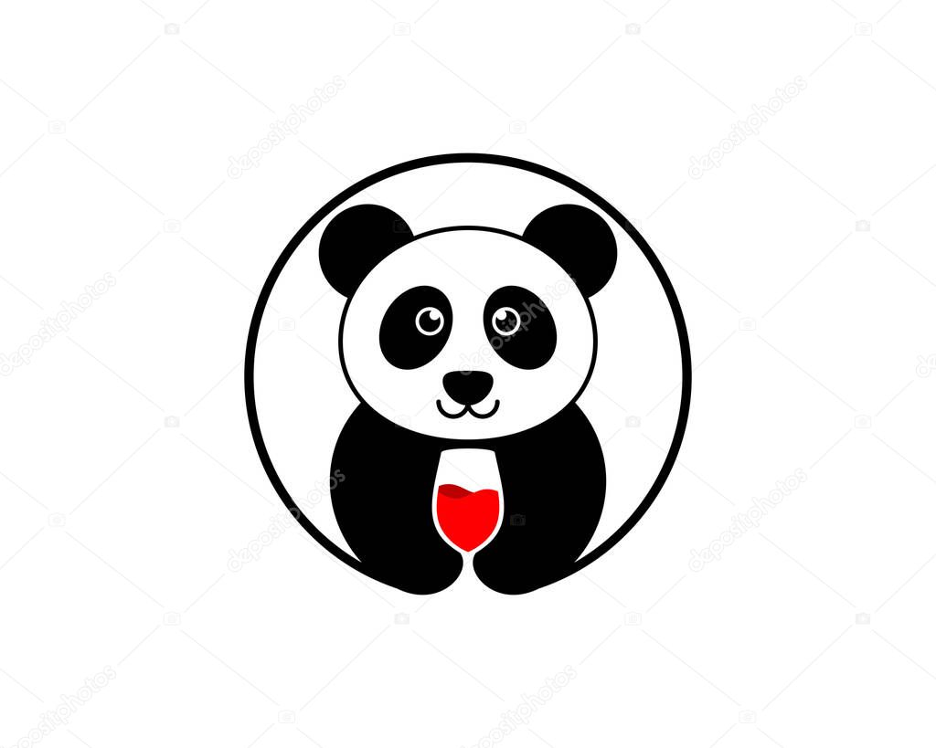 Lindo Panda Sosteniendo Vector Vidrio Vino Vector de stock por ©skyace