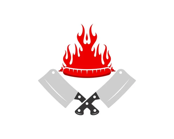 Krzyż Nóż Rzeźnika Kiełbasą Ogniem Górze — Wektor stockowy