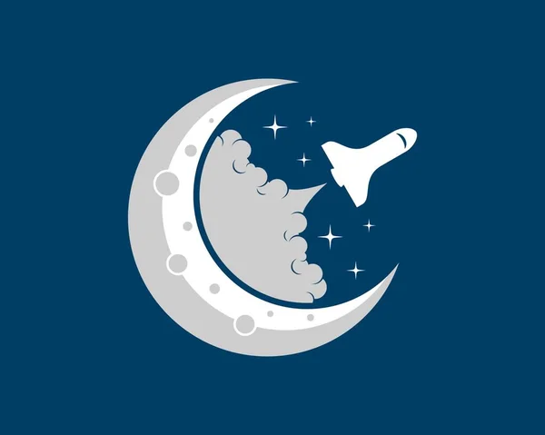 Luna Mezzaluna Con Planata Spaziale — Vettoriale Stock