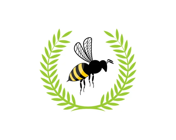 Volant Abeille Dans Nature Feuille Logo — Image vectorielle