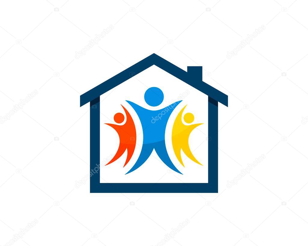 Simple house with three healthy people inside