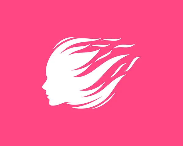 Beauty Woman Face Fire Hair Logo — Stock Vector