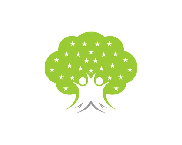 Gens Heureux Étoiles Avec Logo Forme Arbre — Image vectorielle