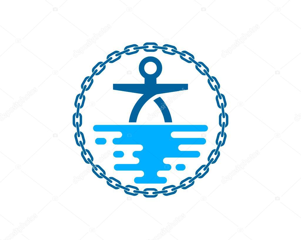 Circular chain with abstract sea and anchor on the top