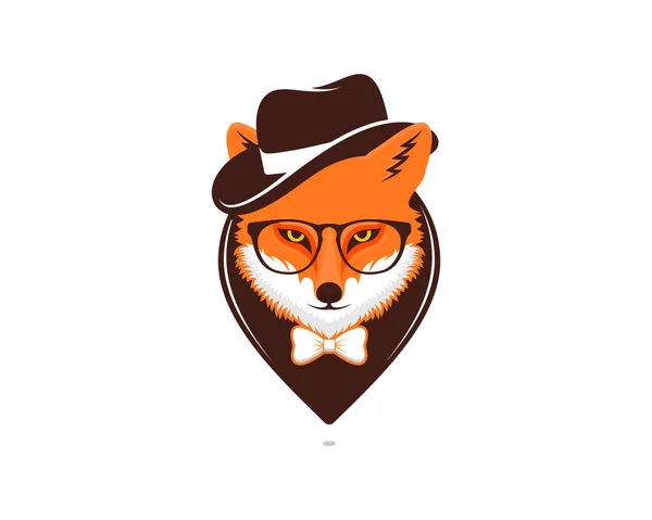 Detektif Fox Kepala Titik Lokasi Logo - Stok Vektor