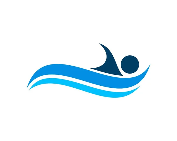 Onda Playa Abstracta Con Hombre Nadando Parte Superior — Vector de stock