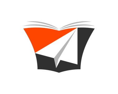 Kağıt uçak logosuyla soyut bir kitap açıldı