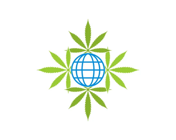 Feuille Cannabis Avec Globe Milieu — Image vectorielle