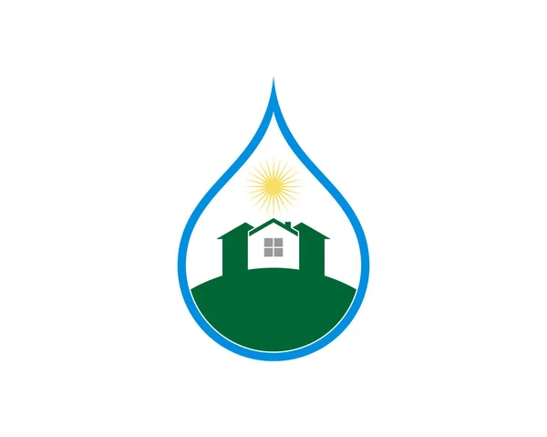 Casa Verde Logotipo Forma Gota Água — Vetor de Stock