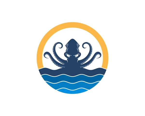 Pieuvre Dans Eau Mer Avec Logo Forme Cercle — Image vectorielle