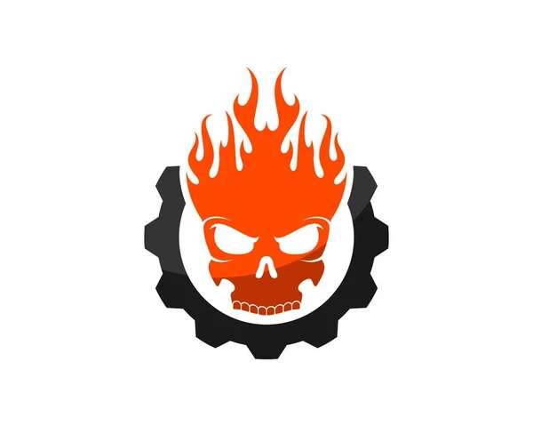 Equipo Mecánico Con Cabeza Cráneo Fuego — Vector de stock