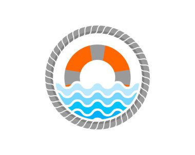 İçinde soyut plaj dalgası ve can simidi olan dairesel ip.