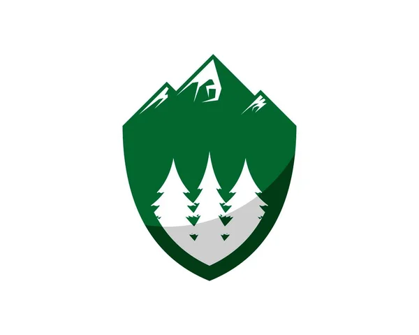 Escudo Con Colina Montaña Bosque Pinos Interior — Vector de stock