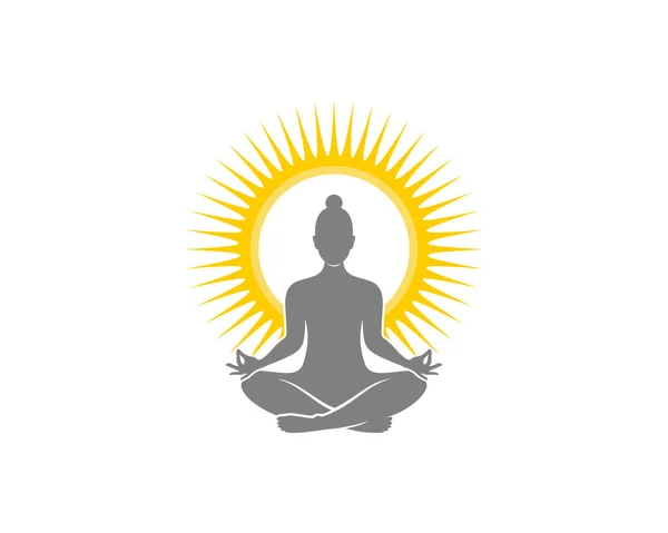 Meditación Mujer Con Salida Del Sol Detrás — Vector de stock