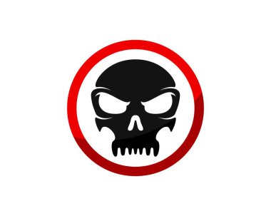 Kırmızı daire şekli ve içinde basit kafatası var.