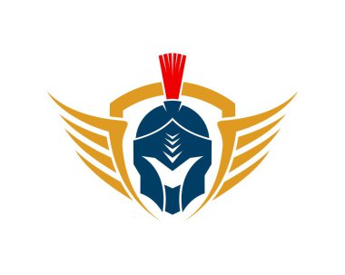 Geniş kanatlı ve şövalye miğferli soyut kalkan