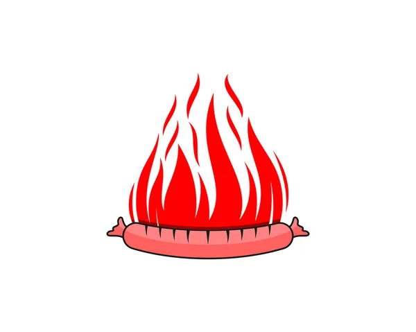 Wurst Mit Feuer Flammenvektor Illustration — Stockvektor