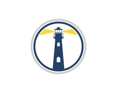 Circle shape with lighthouse and yellow lights clipart