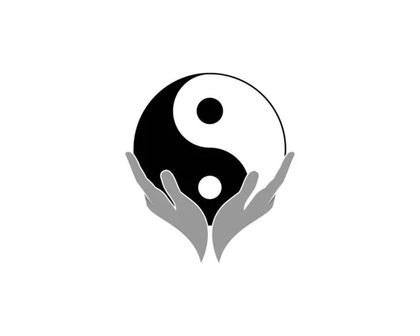 Yin Και Yang Σύμβολο Στο Λογότυπο Φροντίδας Χεριών — Διανυσματικό Αρχείο