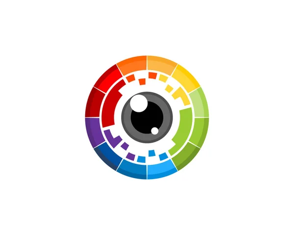 Kamera Pikseli Lens Vektör Illüstrasyon Logosu — Stok Vektör