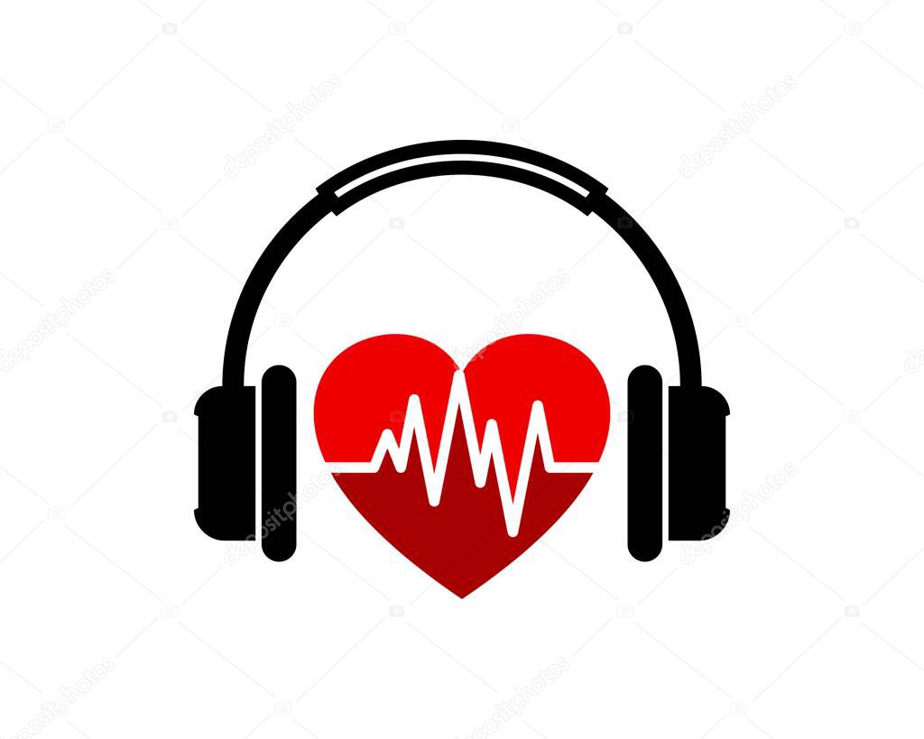 Music headphone with love shape and pulse inside
