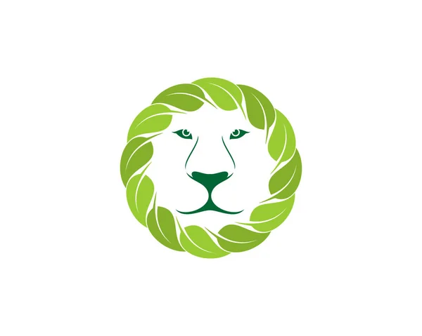 狮子脸在大自然的叶子标识上 — 图库矢量图片